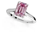 Solitaire Engagement Ring Setting for Fancy Pink Emerald Cut Center with Narrow Cathedral Band and Prong Head in Sterling Silver