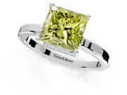 Hidden Halo Engagement Ring Setting for Fancy Yellow Princess Cut Center with Wide Flat Plain Band and Prong Head in Platinum