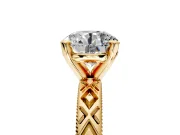 Solitaire Engagement Ring Setting for Round Cut Center with Milgrain X Pattern Band and Prong Head in Yellow Gold