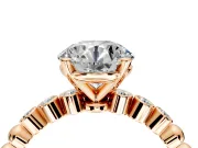 Solitaire Engagement Ring Setting for Round Cut Center with Bezel-Dot Beaded Band and Prong Head in Rose Gold