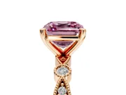 Solitaire Engagement Ring Setting for Fancy Pink Asscher Cut Center with Milgrain Bezel Accents and Prong Head in Rose Gold