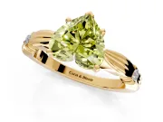 Solitaire Engagement Ring Setting for Fancy Yellow Heart-Shaped Center with Carved Leaf Shoulders and Prong Head in Yellow Gold