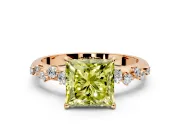 Cluster Engagement Ring Setting for Fancy Yellow Princess Cut Center with Round Cut Accent Band and Prong Head in Rose Gold