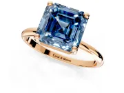 Minimalist Solitaire Engagement Ring Setting for Fancy Blue Asscher Cut Center with Thin Band and Prong Head in Rose Gold