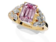 Leaf Cluster Engagement Ring Setting for Fancy Pink Emerald Cut Center with Marquise Accents and Prong Head in Yellow Gold
