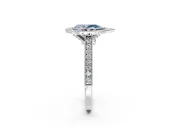 Halo Engagement Ring Setting for Fancy Blue Pear-Shaped Center with Milgrain Pave Band and Bezel Head in Sterling Silver