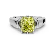 Solitaire Engagement Ring Setting for Fancy Yellow Radiant Cut Center with Wide Band, Pave Collar and Prong Head in White Gold