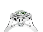Halo Engagement Ring Setting for Fancy Green Marquise Center with Milgrain Frame, Pave Band and Prong Head in White Gold