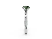 Solitaire Engagement Ring Setting for Fancy Green Round Cut Center with Channel Baguette Band and Prong Head in White Gold