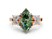 Floral Engagement Ring Setting for Fancy Green Marquise Center with Marquise Cluster Shoulders and Prong Head in Rose Gold