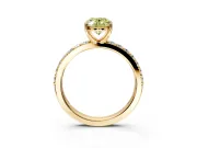 Solitaire Engagement Ring Setting for Fancy Yellow Oval Center with Round Cut Pave Band and Prong Head in Yellow Gold