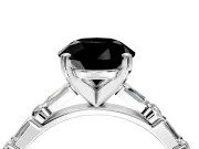 Baguette Engagement Ring Setting for Fancy Black Round Cut Center with Alternating Bar-Set Band and Prong Head in Sterling Silver