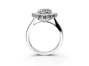 Cluster Halo Engagement Ring Setting for Heart-Shaped Center with Milgrain Bezel Accents and Prong Head in Sterling Silver