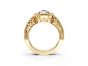 Milgrain Halo Engagement Ring Setting for Pear-Shaped Center with Pave Band and Prong Head in Yellow Gold