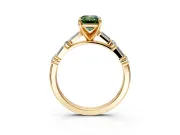 Baguette Engagement Ring Setting for Fancy Green Emerald Cut Center with Alternating Bar-Set Band and Prong Head in Yellow Gold