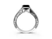 Solitaire Engagement Ring Setting for Fancy Black Asscher Cut Center with Engraved Pave Band and Prong Head in White Gold