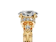Solitaire Engagement Ring Setting for Oval Center with Filigree Band and Prong Head in Yellow Gold