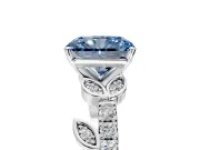 Leaf Motif Engagement Ring Setting for Fancy Blue Radiant Cut Center with Pave Band and Prong Head in Platinum