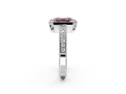 Milgrain Halo Engagement Ring Setting for Fancy Pink Emerald Cut Center with Wide Pave Band and Prong Head in White Gold