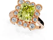 Cluster Halo Engagement Ring Setting for Fancy Yellow Radiant Cut Center with Milgrain Bezel Accents and Prong Head in Rose Gold