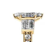 Channel-Set Engagement Ring Setting for Marquise Center with Baguette Band and Prong Head in Yellow Gold