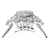 Halo Engagement Ring Setting for Princess Cut Center with Two-Strand Split Shank and Prong Head in Platinum