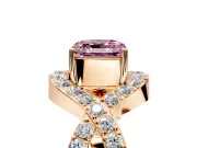 Halo Engagement Ring Setting for Fancy Pink Asscher Cut Center with Pave Infinity Twist Band and Prong Head in Rose Gold