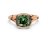 Solitaire Engagement Ring Setting for Fancy Green Cushion Cut Center with V Split Shank and Bezel Head in Rose Gold
