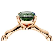 Solitaire Engagement Ring Setting for Fancy Green Radiant Cut Center with Bamboo Band and Prong Head in Rose Gold