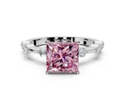 Solitaire Engagement Ring Setting for Fancy Pink Princess Cut Center with Bezel Station Band and Prong Head in Platinum