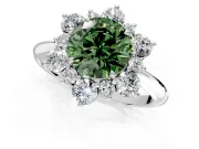 Small-Accent Cluster Halo Engagement Ring Setting for Fancy Green Round Cut Center with Plain Band and Prong Head in Sterling Silver