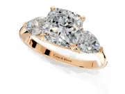 3 Stone Engagement Ring Setting for Cushion Cut Center with Large Pear-Shaped Accents and Prong Head in Rose Gold