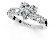 5 Stone Engagement Ring Setting for Heart-Shaped Center with Plain Band and Prong Head in Sterling Silver