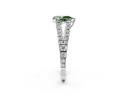 Solitaire Engagement Ring Setting for Fancy Green Pear-Shaped Center with Pave Split Shank and Prong Head in Sterling Silver