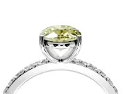 Solitaire Engagement Ring Setting for Fancy Yellow Oval Center with Round Cut Pave Band and Prong Head in Platinum