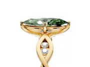 Solitaire Engagement Ring Setting for Fancy Green Marquise Center with Accented Twist Band and Leaf Prong Head in Yellow Gold