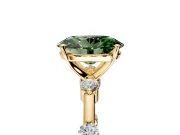 Solitaire Engagement Ring Setting for Fancy Green Oval Center with Bezel Station Band and Prong Head in Yellow Gold