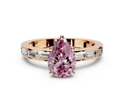 Solitaire Engagement Ring Setting for Fancy Pink Pear-Shaped Center with Channel Baguette Band and Prong Head in Rose Gold