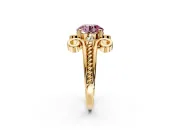 Solitaire Engagement Ring Setting for Fancy Pink Round Cut Center with Twisted Band and Scroll Prong Head in Yellow Gold
