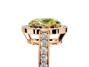 Bezel-Framed Halo Engagement Ring Setting for Fancy Yellow Oval Center with Pave Band and Prong Head in Rose Gold