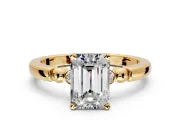 Solitaire Engagement Ring Setting for Emerald Cut Center with Beaded Shoulders and Prong Head in Yellow Gold