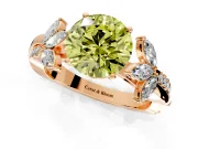 Floral Engagement Ring Setting for Fancy Yellow Round Cut Center with Trailing Marquise Accents and Prong Head in Rose Gold