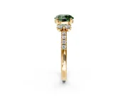 Paired Accent Engagement Ring Setting for Fancy Green Round Cut Center with Pave Band and Prong Head in Yellow Gold