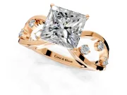 Solitaire Engagement Ring Setting for Princess Cut Center with Criss-Cross Accent Band and Prong Head in Rose Gold