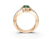 Halo Engagement Ring Setting for Fancy Green Cushion Cut Center with Wide-Open Pave Split Shank and Prong Head in Rose Gold