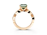 Solitaire Engagement Ring Setting for Fancy Green Asscher Cut Center with Carved Leaf Shoulders and Prong Head in Rose Gold