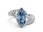 Solitaire Engagement Ring Setting for Fancy Blue Marquise Center with Pave Bypass Twist Band and Prong Head in Sterling Silver