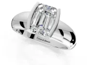 Tension Engagement Ring Setting for Emerald Cut Center with Wide Flat Band and Tension Head in Sterling Silver