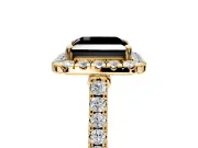 Halo Engagement Ring Setting for Fancy Black Princess Cut Center with Narrowing Pave Band and Prong Head in Yellow Gold