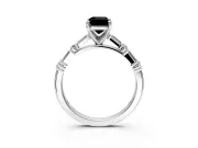 Baguette Engagement Ring Setting for Fancy Black Emerald Cut Center with Alternating Bar-Set Band and Prong Head in Platinum